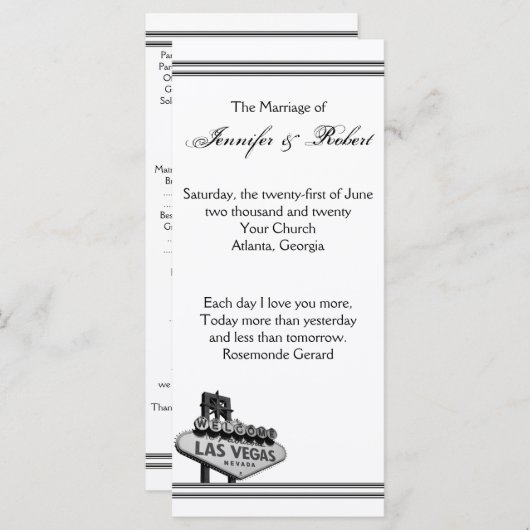 Las Vegas bestemming bruiloft programma Programmakaart (Voorkant / Achterkant)