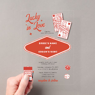 Las Vegas Bestemming Casino Lucky in Love Trouwen Acryl Uitnodigingen