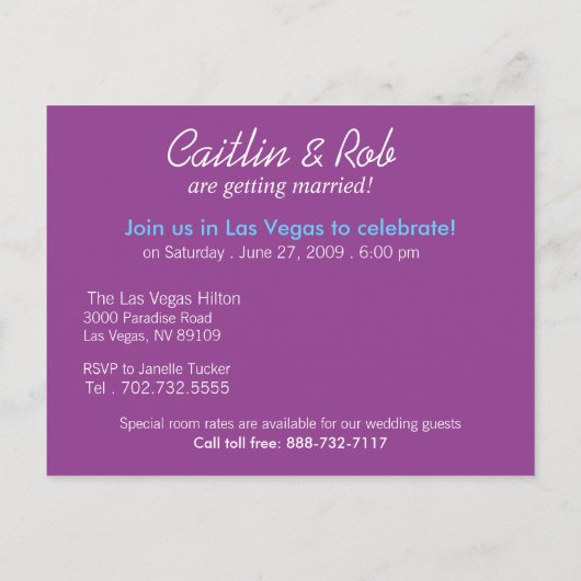 Las Vegas Bewaar de datum (paarse) Aankondigingskaart (Achterkant)