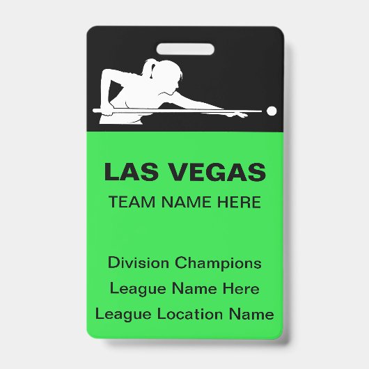 Las Vegas Billiards Theme Bulk Team Name Badges (Front)