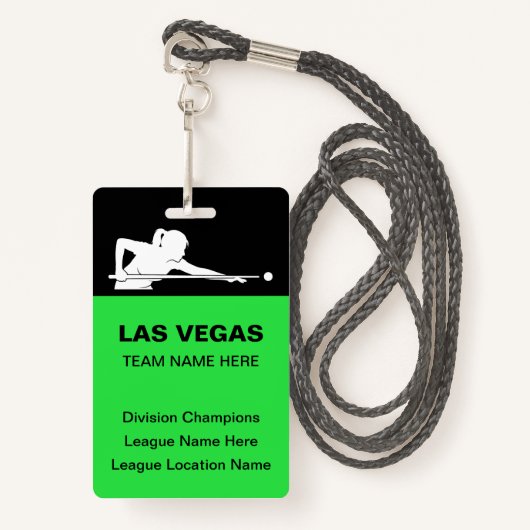 Las Vegas Billiards Theme Bulk Team Name Badges (Voorkant met draagriem)