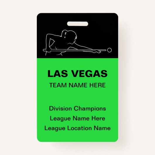 Las Vegas Billiards Theme Bulk Team Name Badges (Voorkant)