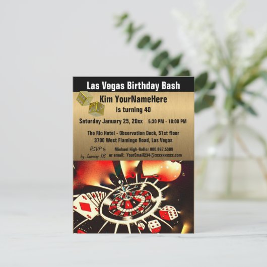 Las Vegas Birthday Bash uitnodiging (Staand voorkant)