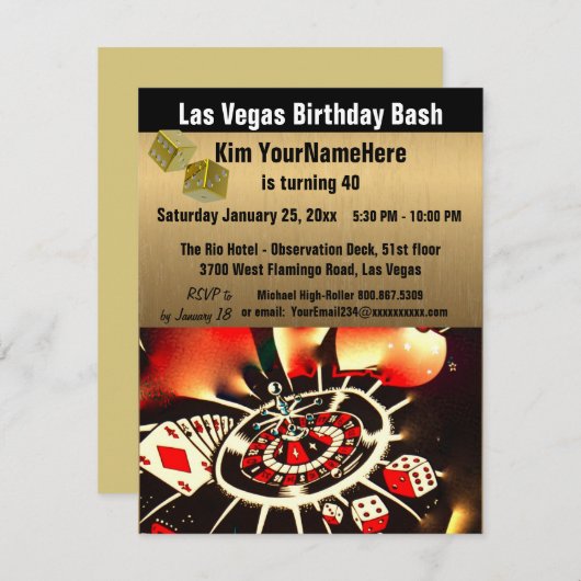 Las Vegas Birthday Bash uitnodiging (Voorkant / Achterkant)