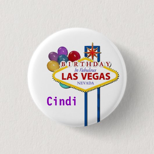 Las Vegas BIRTHDAY Button personaliseert met naam (Voorkant)
