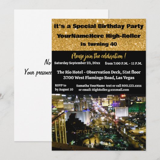 Las Vegas Birthday Party 40th Kaart (Voorkant / Achterkant)