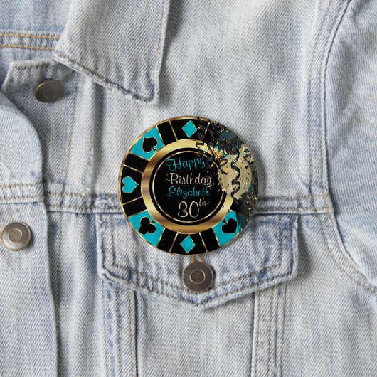 Las Vegas Birthday Party - Blauwgroen Ronde Button 7,6 Cm (In situ)