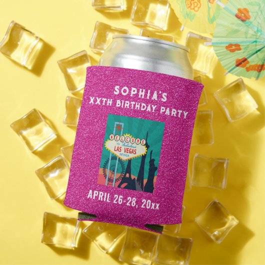 Las Vegas Birthday Party Favor Pink Glitter Blikjeskoeler (Insitu Zomer)
