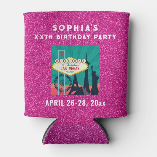 Las Vegas Birthday Party Favor Pink Glitter Blikjeskoeler (Voorkant)