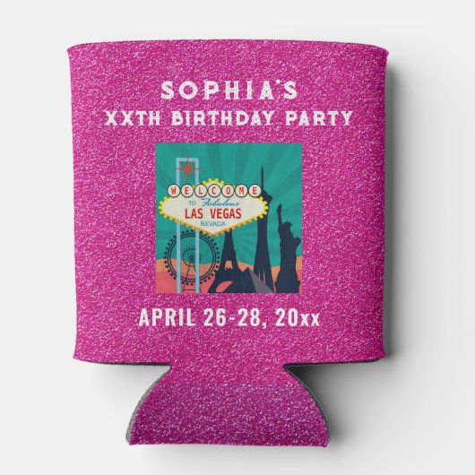 Las Vegas Birthday Party Favor Pink Glitter Blikjeskoeler (Achterkant)
