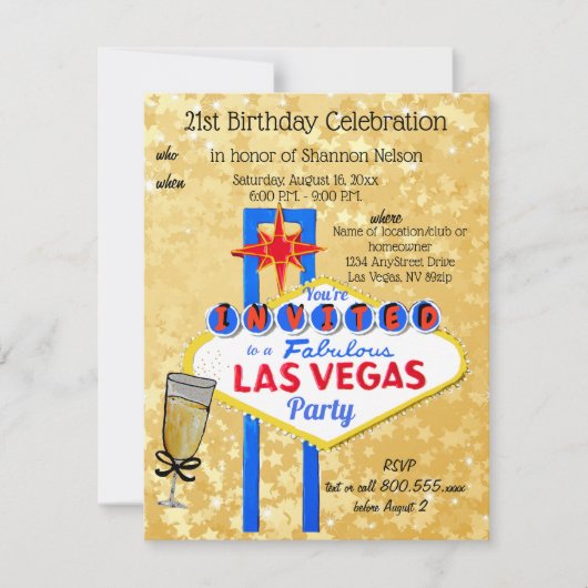 Las Vegas Birthday Party Invitation Kaart (Voorkant)