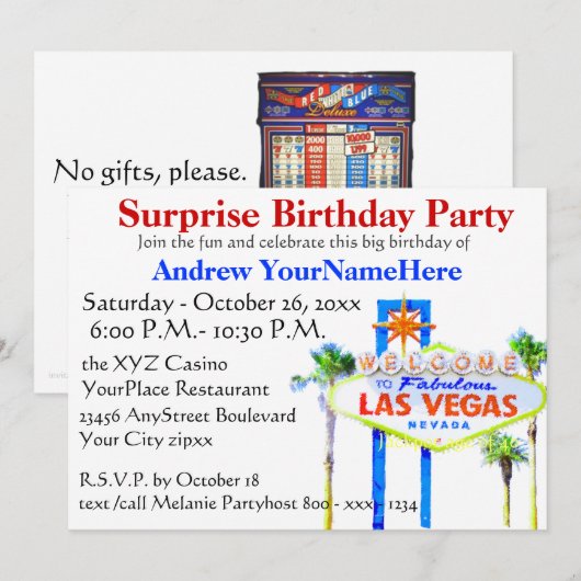 Las Vegas Birthday Party Jackpot Slot Machine Kaart (Voorkant / Achterkant)