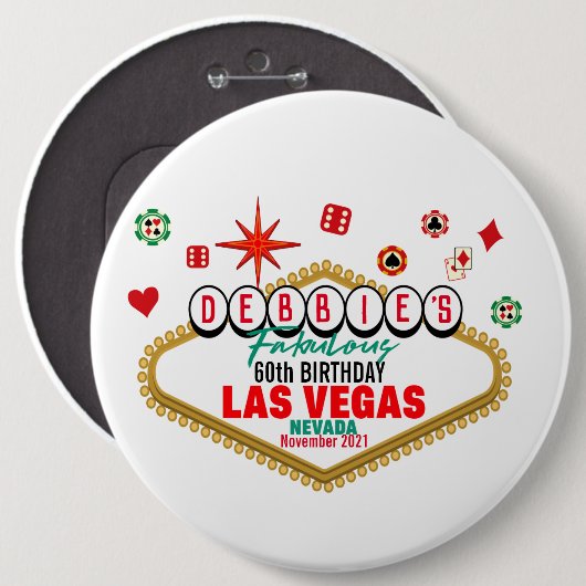 Las Vegas Birthday Party Matching Ronde Button 6,0 Cm (Voorkant /achterkant)