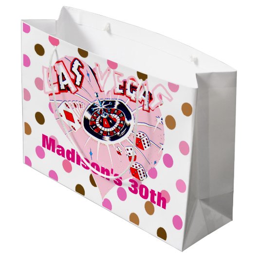 Las Vegas Birthday Party Pink Brown Casino Stippen Groot Cadeauzakje (Achterkant Gekanteld)