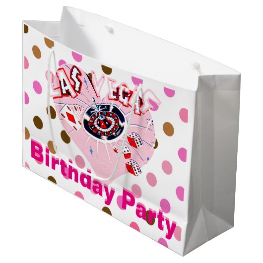 Las Vegas Birthday Party Pink Brown Casino Stippen Groot Cadeauzakje (Voorkant Gekanteld)