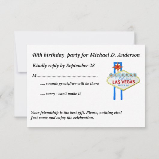 Las Vegas Birthday Party RSVP (Achterkant)