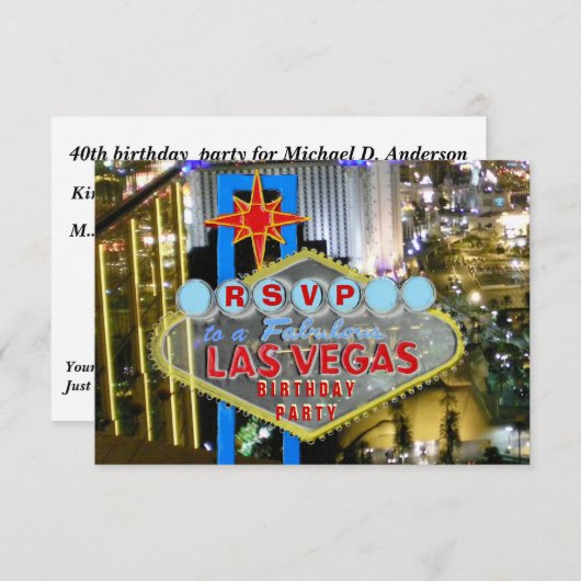Las Vegas Birthday Party RSVP (Voorkant / Achterkant)