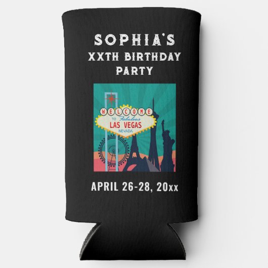 Las Vegas Birthday Party Trip Favor Seltzer Blikjeskoeler (Voorkant)