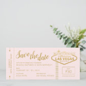 Las Vegas Birthday Pink Gold Save the Date Ticket Kaart (Staand voorkant)