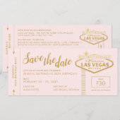 Las Vegas Birthday Pink Gold Save the Date Ticket Kaart (Voorkant / Achterkant)