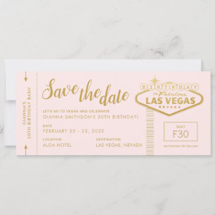 Las Vegas Birthday Pink Gold Save the Date Ticket Kaart