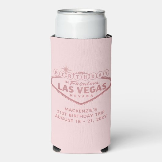 Las Vegas Birthday Trip Pink Personalized Favor Seltzer Blikjeskoeler (Seltzer Voorkant)