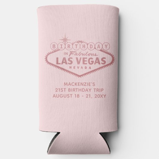 Las Vegas Birthday Trip Pink Personalized Favor Seltzer Blikjeskoeler (Voorkant)