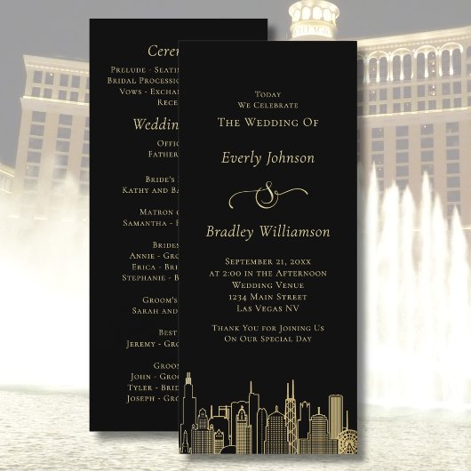 Las Vegas Black Gold Skyline Chic Huwelijksprogram