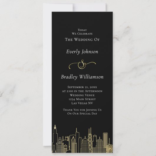 Las Vegas Black Gold White Skyline Wedding Program (Voorkant)