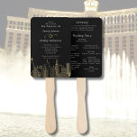 Las Vegas Black White Gold Sophisticated Programma Handwaaier<br><div class="desc">Deze programmafan met de skyline van Las Vegas in goud op een zwarte achtergrond is een geweldige manier om uw gasten te verwelkomen en koel te houden bij warm weer. De voorzijde bedankt hen om te komen. De andere kant shows uw ceremoniële gegevens en uw huwelijksfeest. Alle velden kunnen worden...</div>