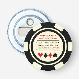 Las Vegas Black White Poker Chip Save the Date Button Flesopener