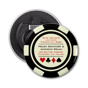 Las Vegas Black White Poker Chip Save the Date Button Flesopener