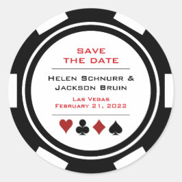 Las Vegas Black White Poker Chip Save the Date Ronde Sticker