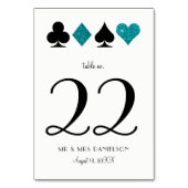 Las Vegas Blauwgroen Glitter Aangepast Tafelnummer (Achterkant)