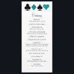 Las Vegas Blauwgroen Glitter Trouwprogramma Programmakaart<br><div class="desc">Elegante tekst is gemakkelijk gepersonaliseerd op dit chique,  magere formaat,  Vegas bruiloft programma. Zwart-wit voelt verfijnd wanneer ze worden geaccentueerd met blauwgroen glitter en zwarte kaartpakken.</div>