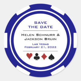 Las Vegas Blue White Poker Chip Save the Date Ronde Sticker