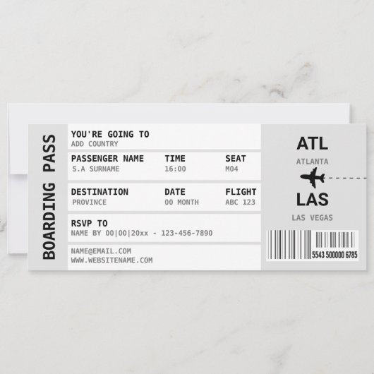 Las Vegas boarding pass vrijgezellenfeest Kaart (Achterkant)