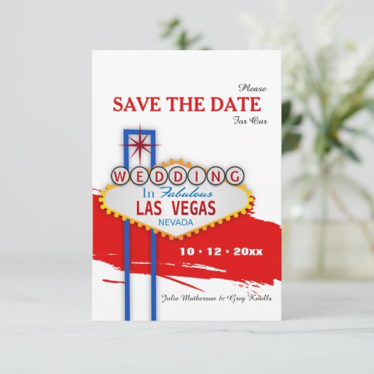 Las Vegas Bord Save the Date Aankondiging (Staand voorkant)