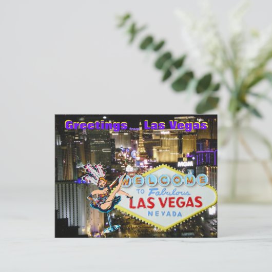 Las Vegas Boulevard en Showgirl art Briefkaart (Staand voorkant)