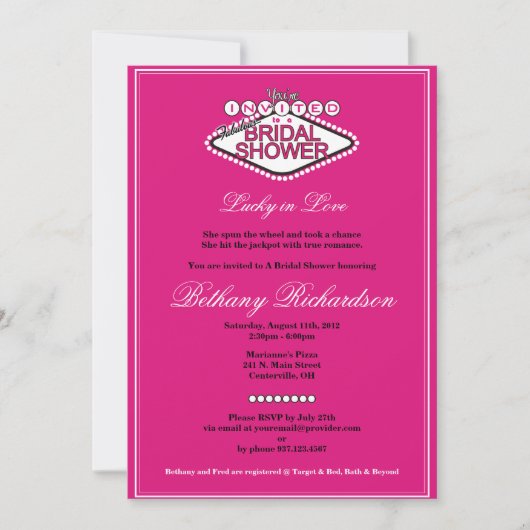 Las Vegas Bridal Shower Invitation - Hot Pink Kaart (Voorkant)