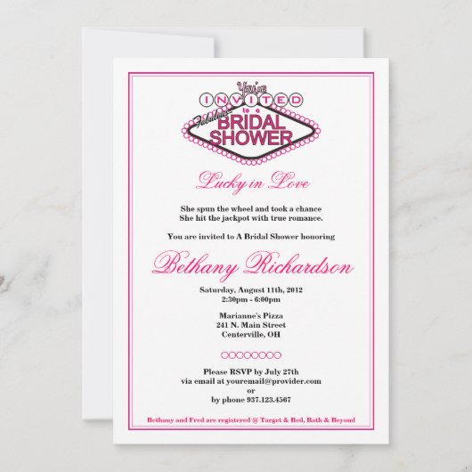 Las Vegas Bridal Shower Invitation - Hot Pink Kaart (Voorkant)