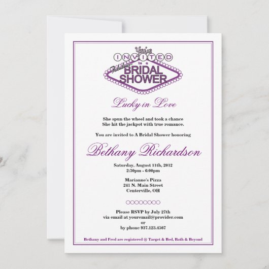 Las Vegas Bridal Shower Invitation - Paars Kaart (Voorkant)