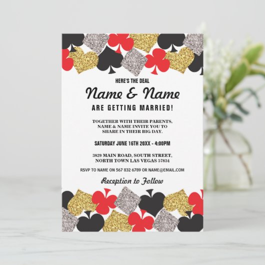 Las Vegas Bruiloft Casino Royale Party Kaarten Uit (Staand voorkant)