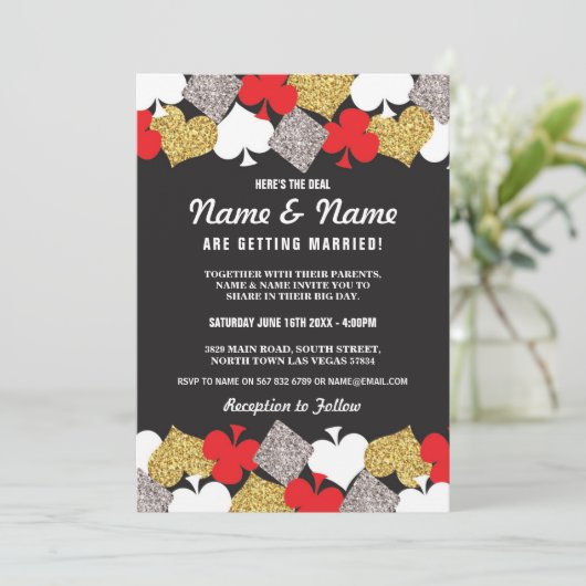 Las Vegas Bruiloft Casino Royale Party Kaarten Uit (Staand voorkant)