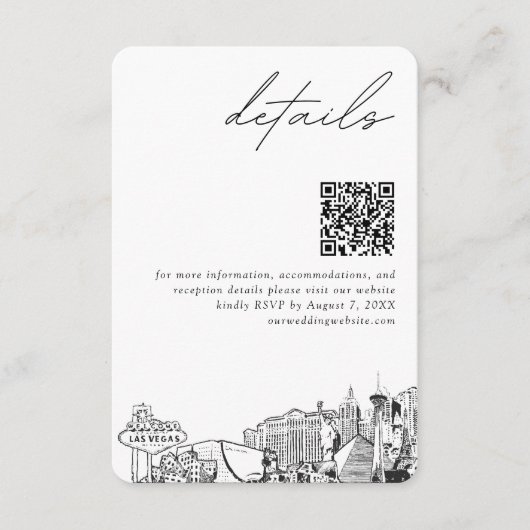 Las Vegas bruiloft details QR code klein Informatiekaartje (Voorkant)