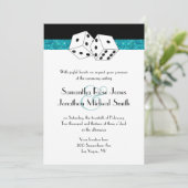 Las Vegas Bruiloft Dice Thema Blauwgroen Faux Glit Kaart (Staand voorkant)