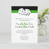 Las Vegas Bruiloft Dice Thema Groene Faux Glitter Kaart (Staand voorkant)