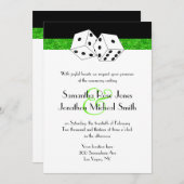 Las Vegas Bruiloft Dice Thema Groene Faux Glitter Kaart (Voorkant / Achterkant)
