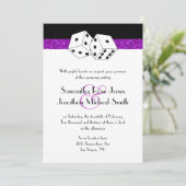 Las Vegas Bruiloft Dice Thema Paarse Faux Glitter Kaart (Staand voorkant)