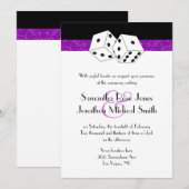 Las Vegas Bruiloft Dice Thema Paarse Faux Glitter Kaart (Voorkant / Achterkant)